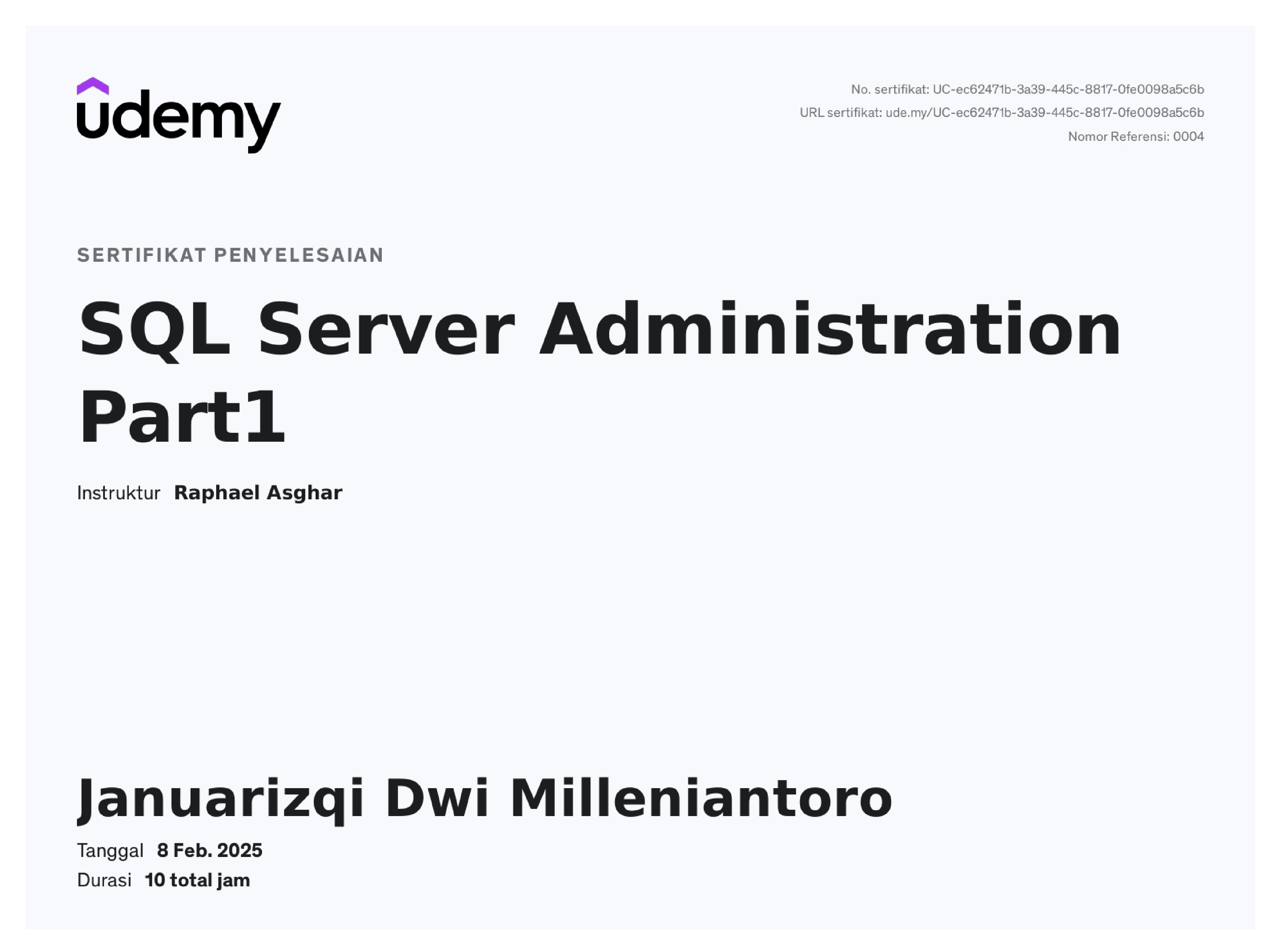 Sertifikat SQL Server Administrator Part1